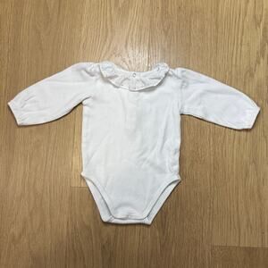 Bout'chou Baby White Long-Sleeve Ruffled Collar Bodysuit Size 12 Months